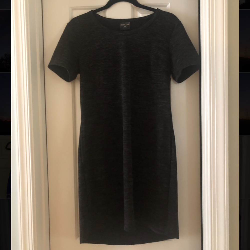 Dark gray casual t-shirt dress with pockets